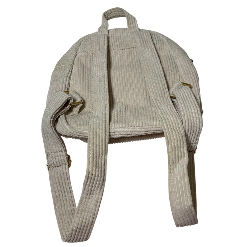 Cream and Black Mini Backpack with Textured Fabric - Picture 2 of 15